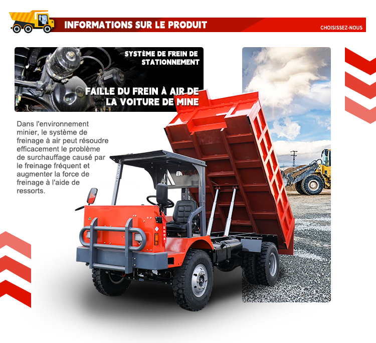 Camion Minier Souterrain 3,5 Tonnes avec Frein Pneumatique pour Tunnels Étroits
